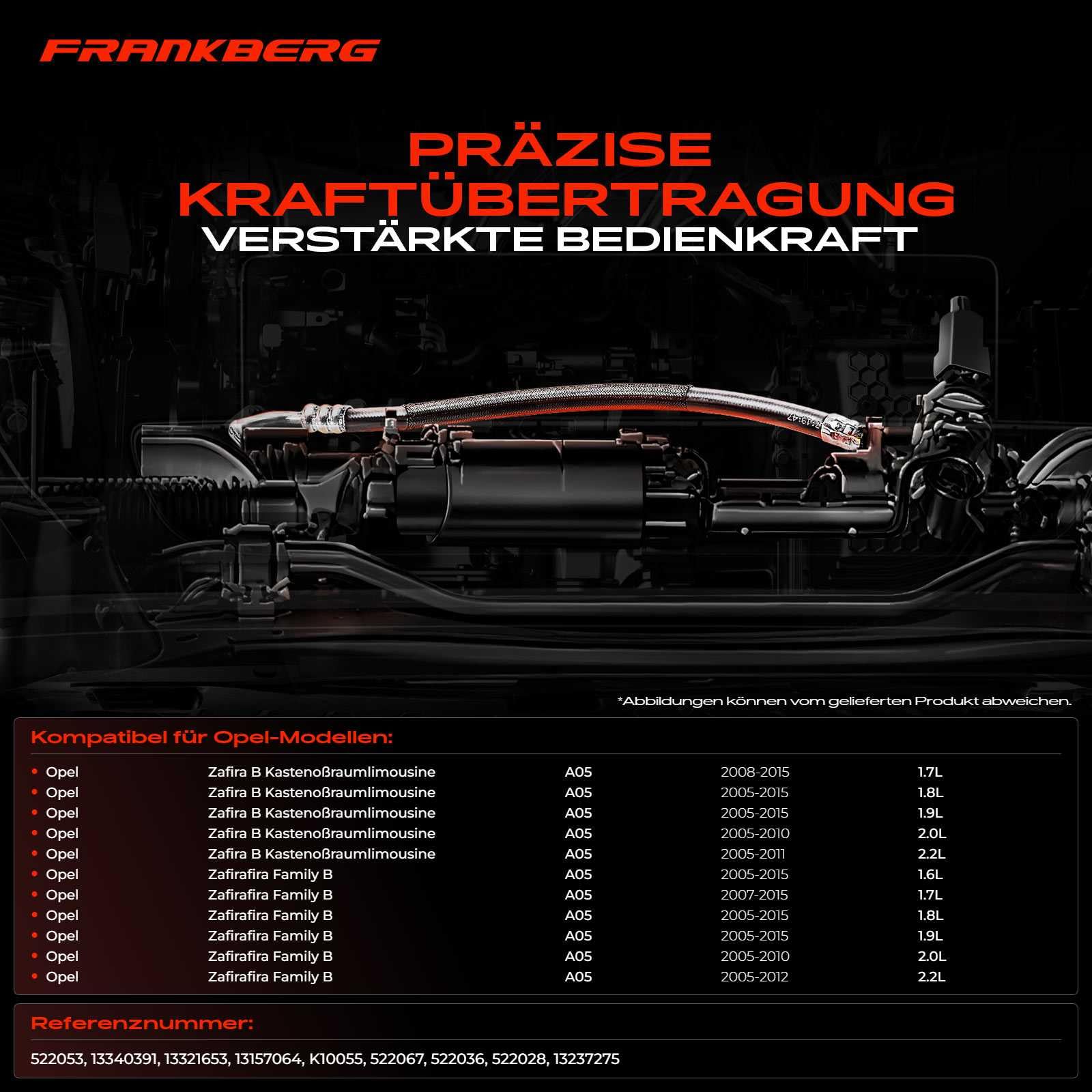 Frankberg Handbremsseil Seilzug Feststellbremse Hinten Kompatibel mit Zafira B Kasten/MPV A05 Zafira/Zafira Family B A05 Replace# 13157064