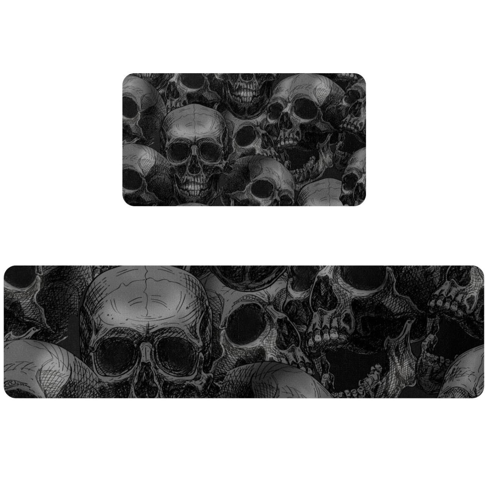 Tapis de cuisine gothique lot de 2 crânes lavables et antidérapants