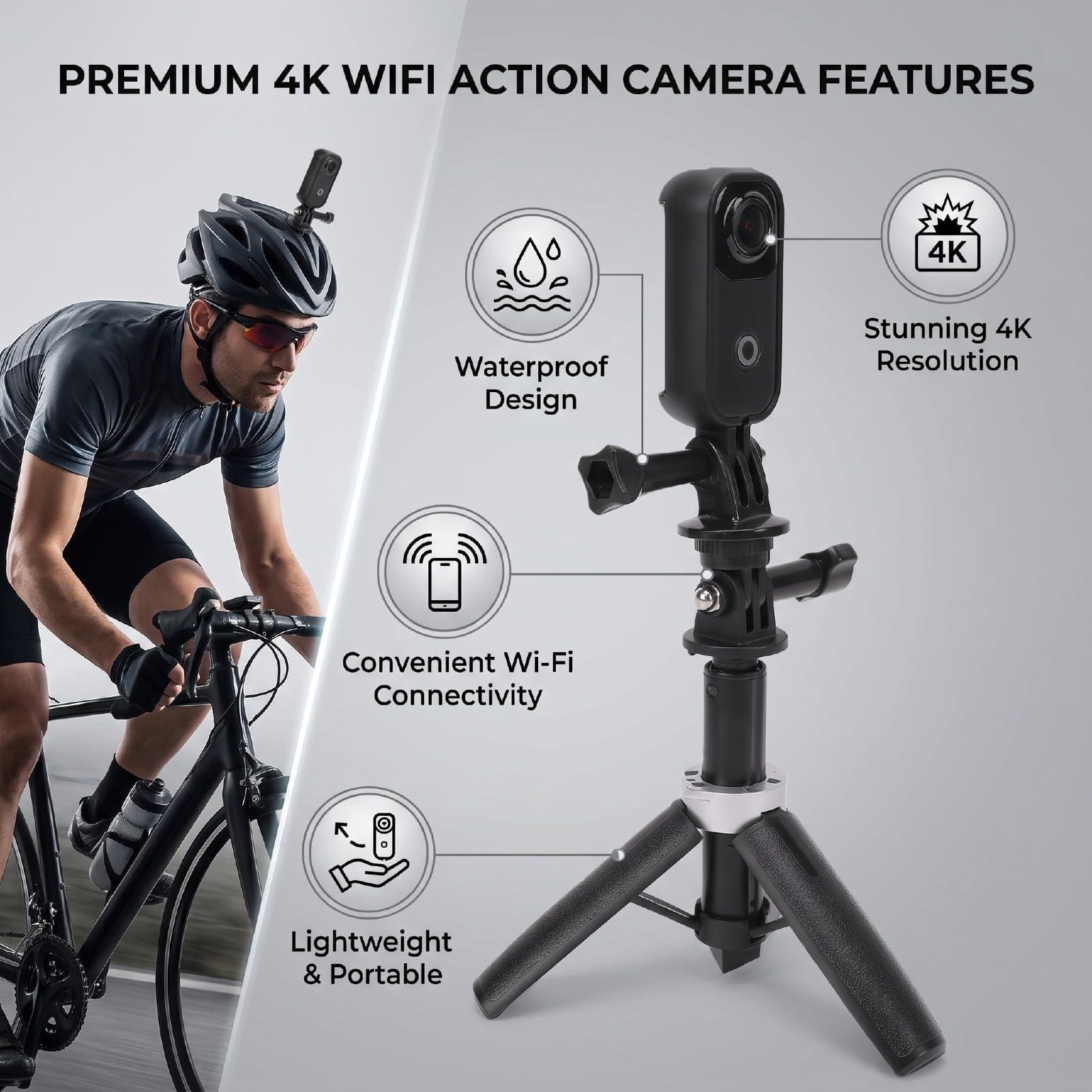 Haofy Action Camera 4K 30fps, Wide Angle 142 Gradi, Fotocamera Sportiva, | Supporto Magnetico per Casco POV, Batteria 800mAh, Scheda 512GB, Apertura F1.7, per Ciclismo, Animali Domestici e Vlogging