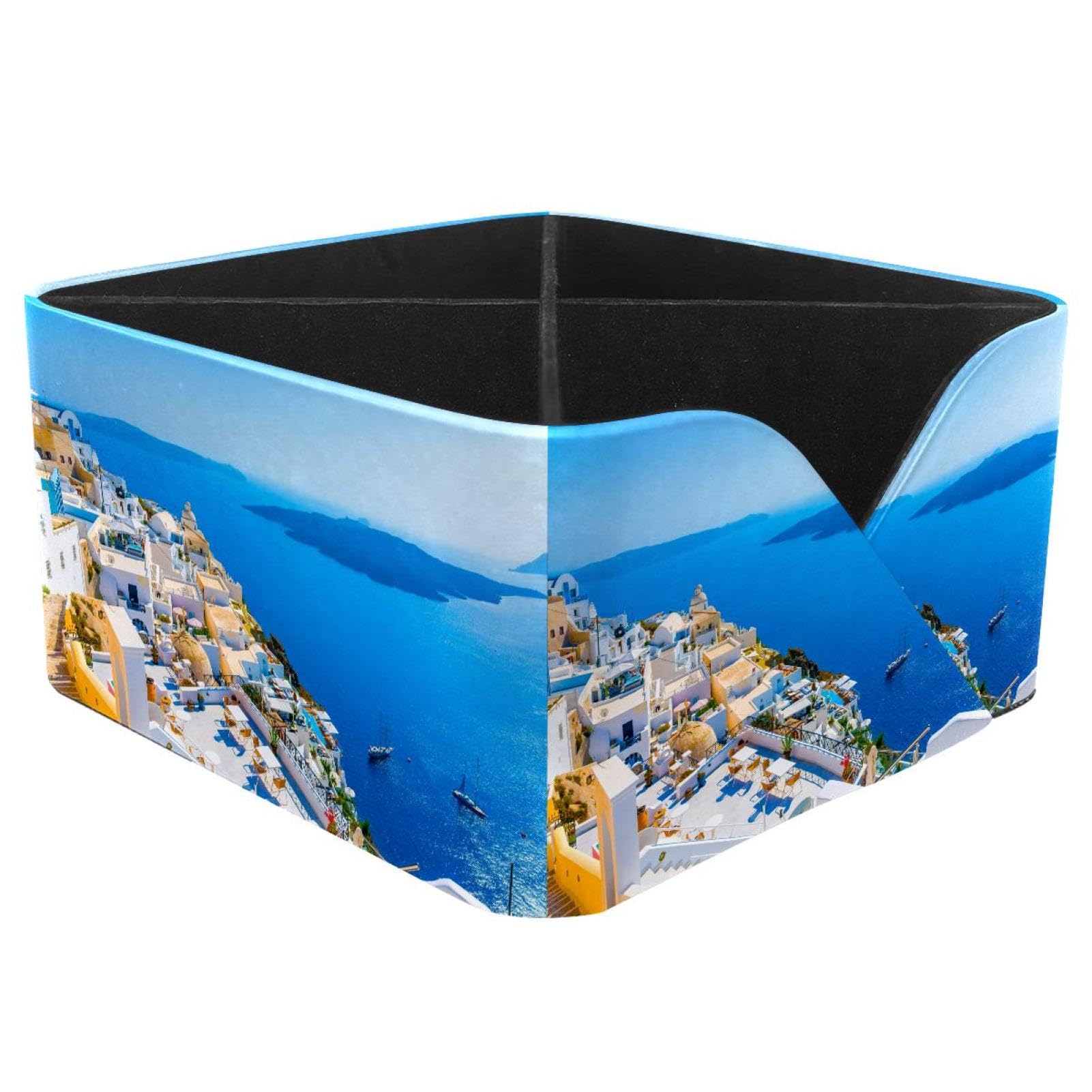 KengjuTesu Greece Santorini Caldera (3) Desktop Organizer Pen Holder, Rectangular Pencil Cup for Office, Study and Makeup Stations