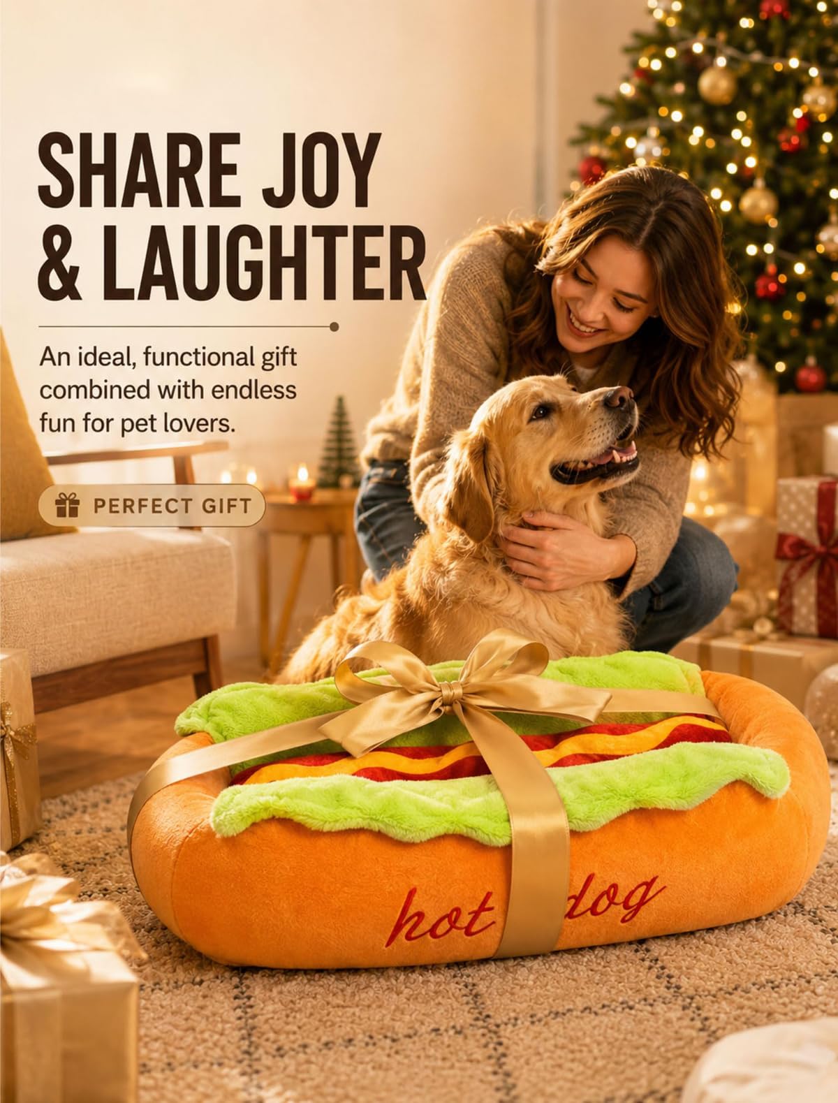 Cuccia a forma di hot dog, cuccia per cani e gatti, lavabile, tappetino rimovibile, base antiscivolo, chiusura lampo, letto per animali domestici rimovibile (M)