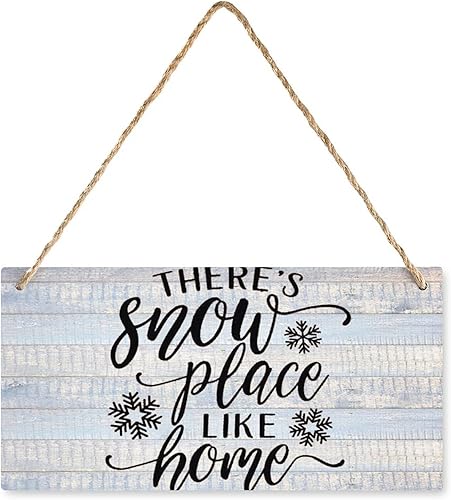 Letrero colgante para puerta con texto en inglés "There's Snow Place Like Home There Snow Place Like Wood" para decoración de pared de madera, placa