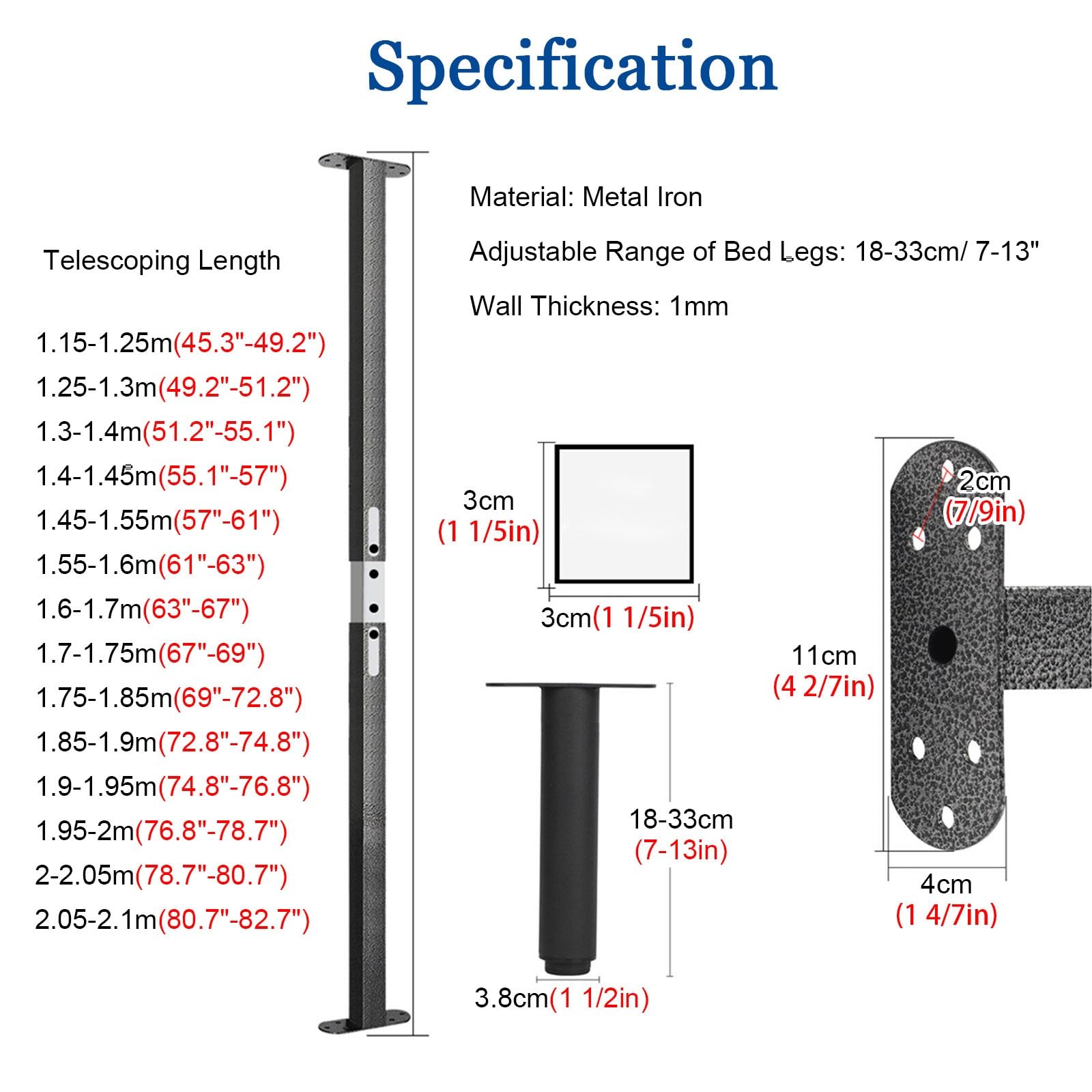 Robusto sistema di supporto per telaio del letto con 3 binari trasversali e 3 gambe di supporto centrale regolabili per un migliore supporto del materasso e rinforzo del telaio