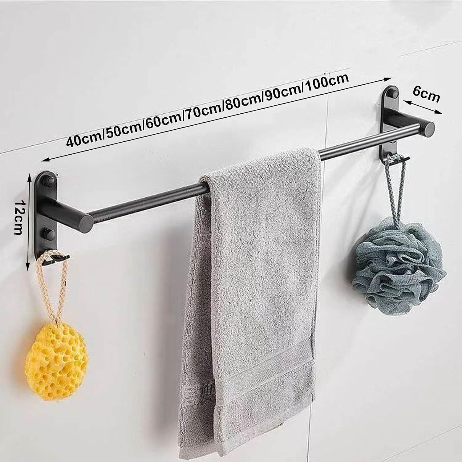Toallero negro montado en la pared – Soporte adhesivo de 1 nivel para toallas de baño y cocina, 40 cm, ahorro de espacio, elegante y diseño