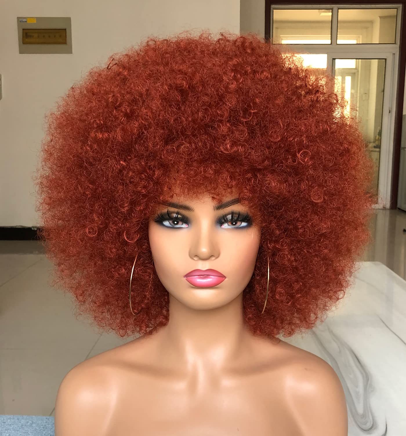 Afro Wigs for Black Women Short Curly Afro Wig Natural Looking Synthetic Full Wigs for Party Cosplay (Orange)