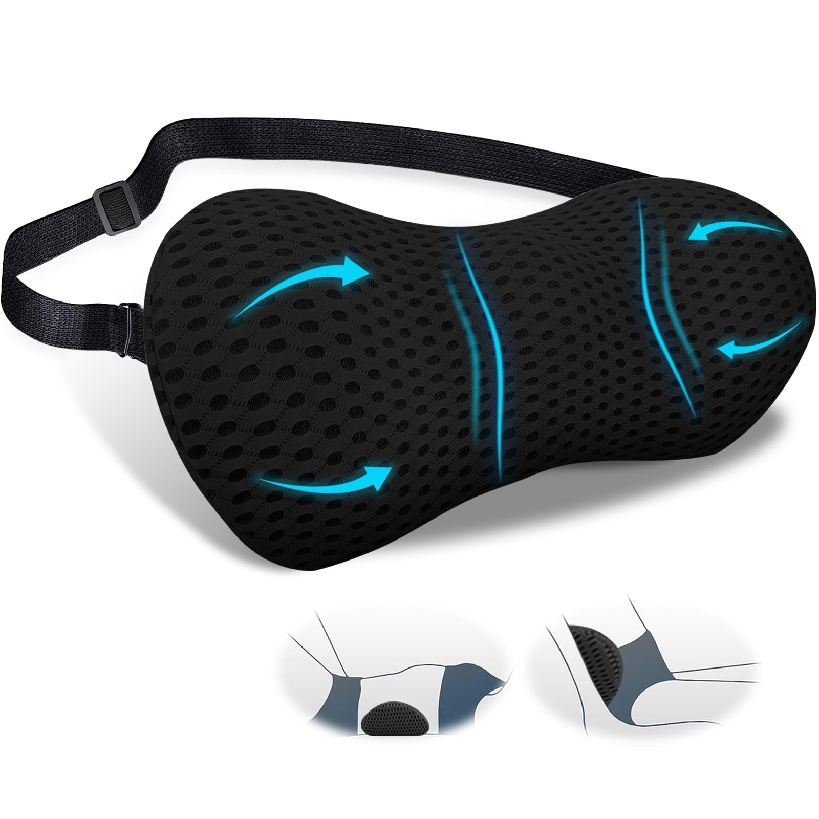 EPROICKS Cojin Lumbar, Cojín Lumbar Dormir, Cojín Lumbar Cama, Almohada Lumbar para Coche, Silla Oficina, Cama, Sofa Soporte Lumbar (Negro)