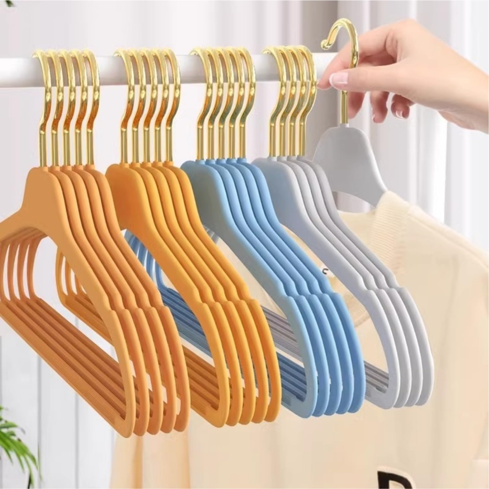 Perchas Armario Vestidor Perchas Antideslizantes Que Ahorran Espacio For Abrigos, Camisas, Vestidos Y Pantalones Duraderas Ahorra Espacio(Oranje,10pcs)
