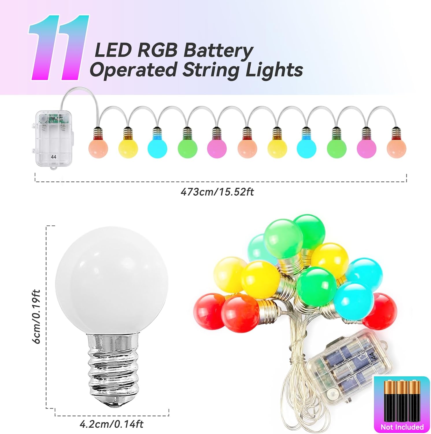 Ledido Light Bulbs for 4FT Marquee Light up Letters,11 LED RGB Battery Operated String Lights for Indoor Outdoor Birthday Christmas Party Decor RGB (Red, Green, Blue) 11 LED