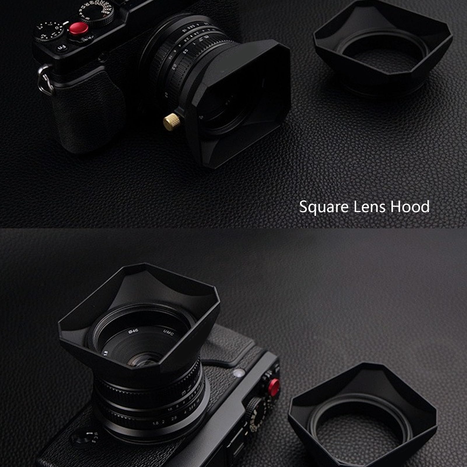 Paraluce Quadrato da 62mm in Lega di Alluminio con Tappo Paraluce per Obiettivo Fotocamera, Installazione a Filetto, Finitura Opaca Interna, Compatibile con Obiettivi da 25mm e