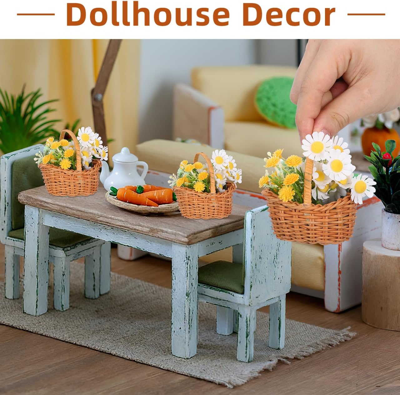 NUOBESTY 4Pcs Small Baskets with Handle, Tiny Woven Baskets Rustic Farmhouse Decor for Easter, Wedding Favors, Flower Girl Prop, DIY Crafts, Dollhouse & Party Decorations