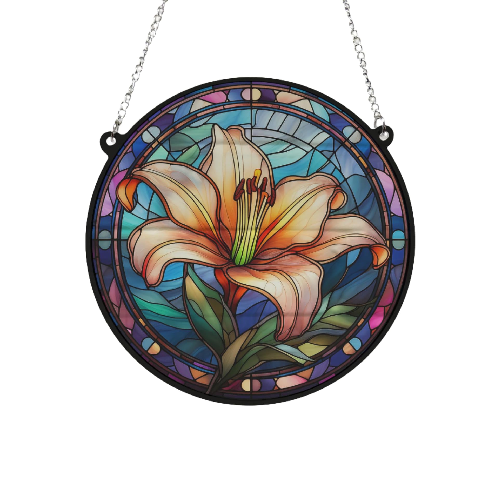 Image Industry Lily Stained Glass Effect Suncatcher - Garden Gift - Flower Lovers - Floral Gifts (19cm)