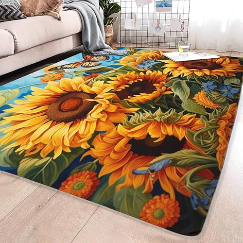 Miniatura 2 de ARRUDA Alfombra de girasol, mariposa en arbusto de girasol, tapete antideslizante para cocina, dormitorio, sala de estar, decoración de habitación