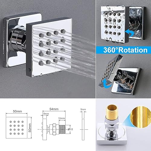 Miniatura 6 de Sistema termostático de ducha de cabezal de lluvia de 12 pulgadas con espray corporal y juego de grifo de ducha de latón que puede funcionar