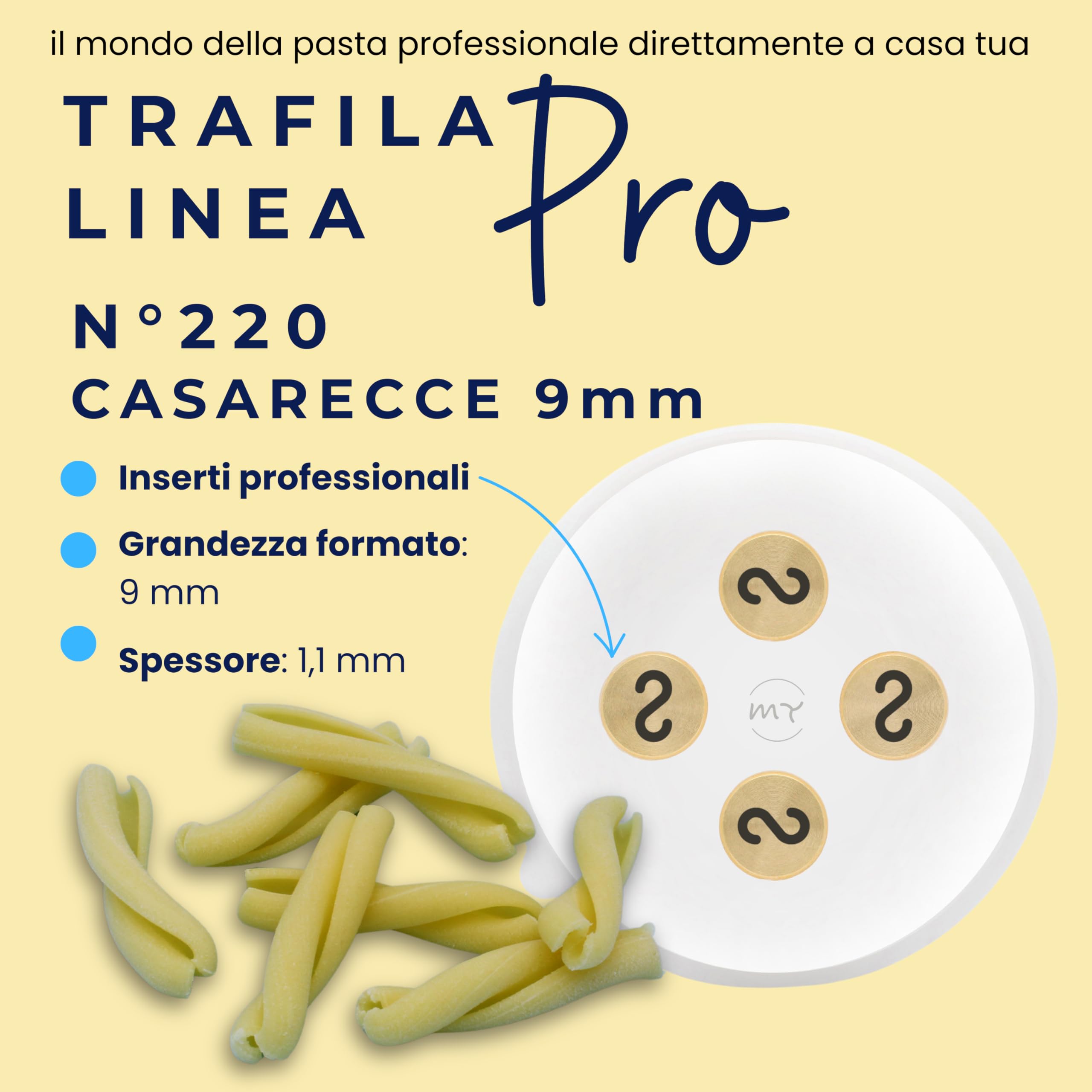 My Trafile - Trafila Linea Pro N°220 Casarecce 9 mm in POM con inserti professionali compatibile con Philips Pasta Maker Avance/7000 series