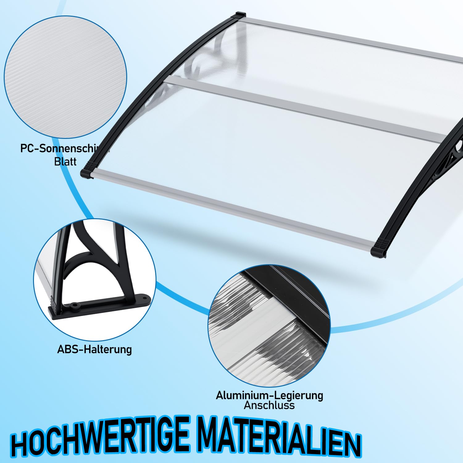 Marquesina para Puerta de Casa 100x150 cm, Policarbonato Hueco 5 mm, Estructura ABS, Protección UV