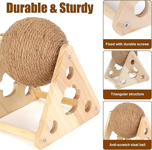 Miniatura 2 de Sisal - Pelota rascador para gatos, juguete con bonito soporte estable, juguete interactivo de ejercicio para mascotas pequeñas para jugar y hacer