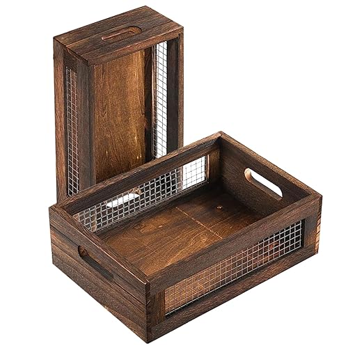 Rustic Countertop Nesting Basket with Handle Wooden Countertop Baskets Set