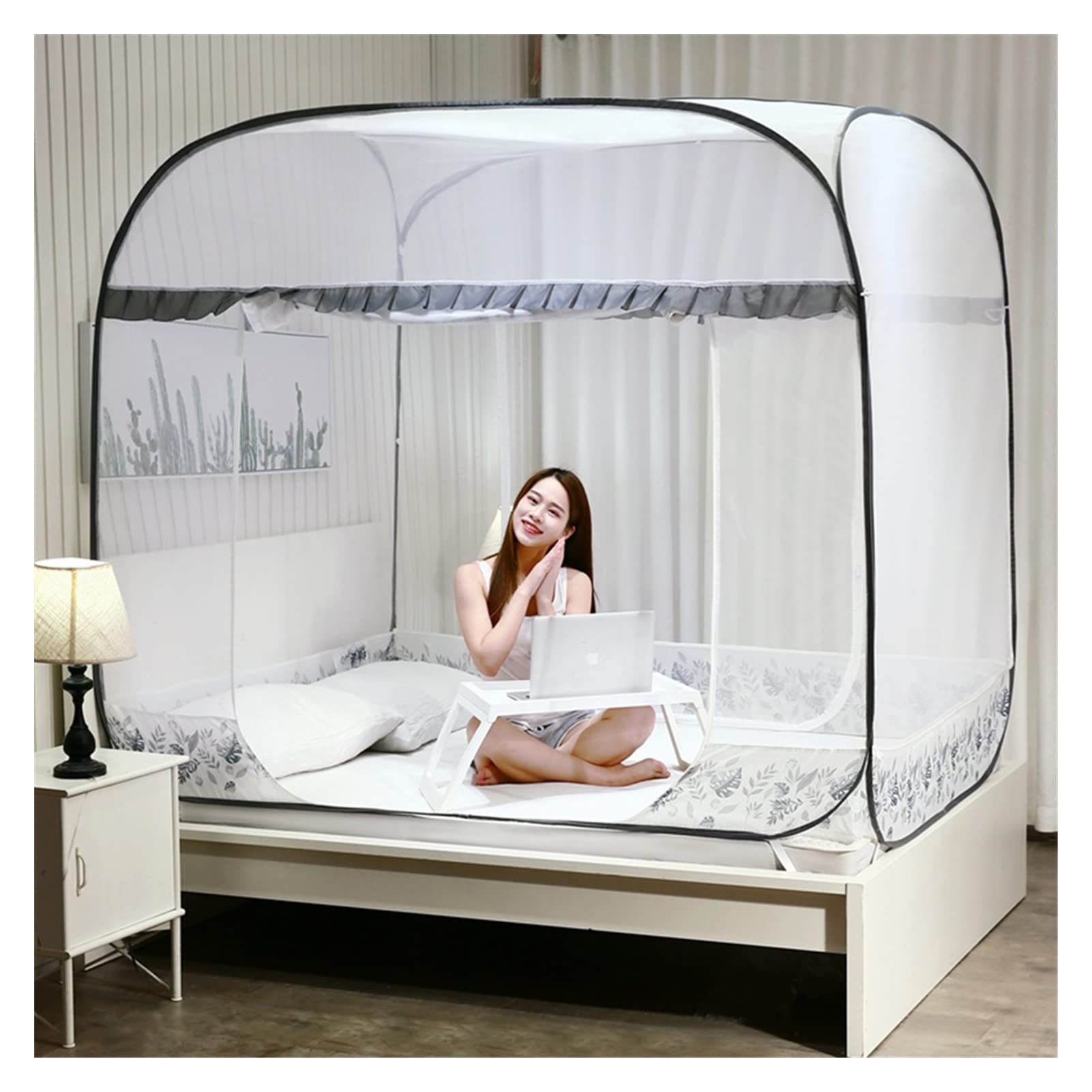 Mosquito Net Bed Canopy Automatic Square Top Zipper Encryption Folding Wire