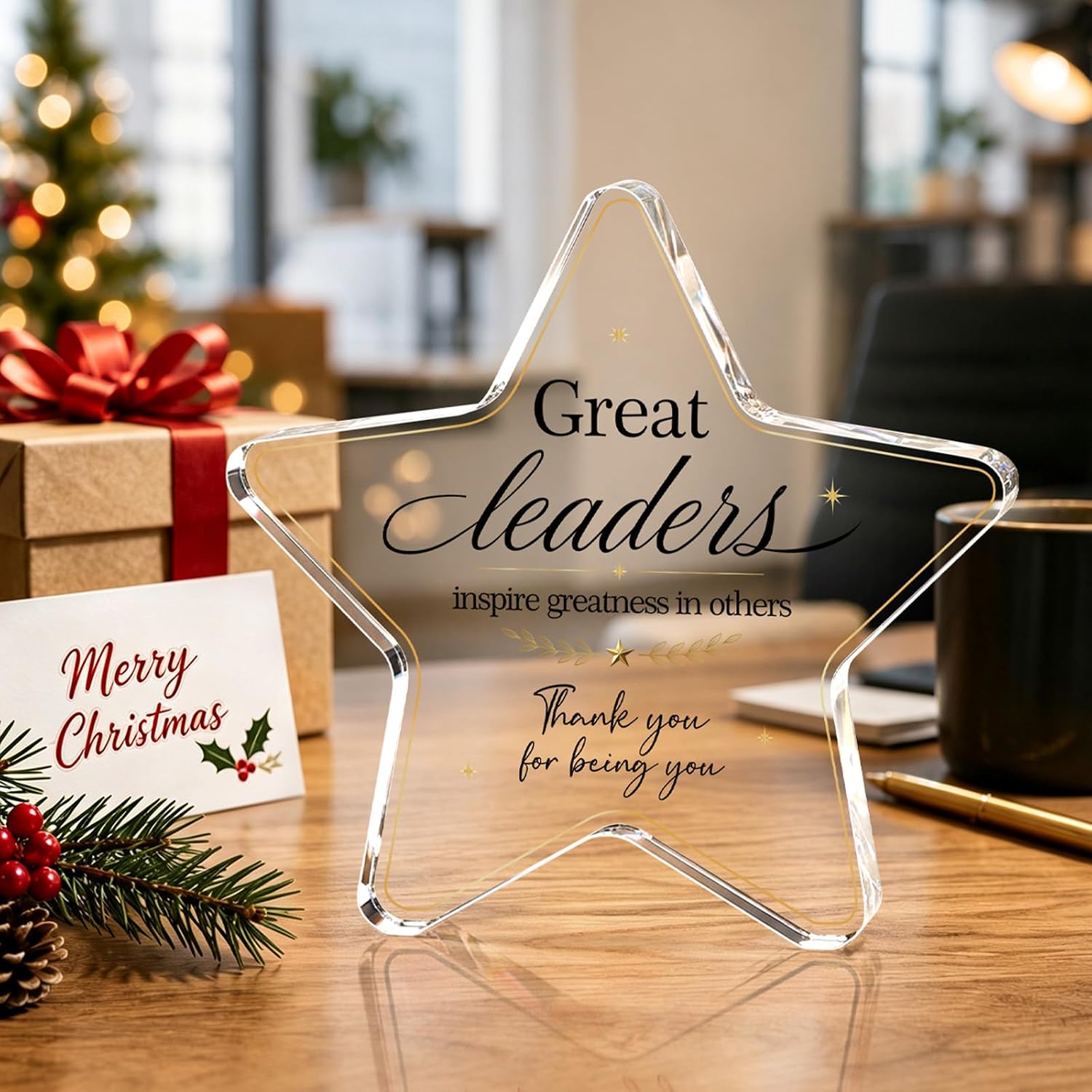 Bosses Day Gifts for Women Men, 3.94in Star Acrylic Plaque for Boss Manager