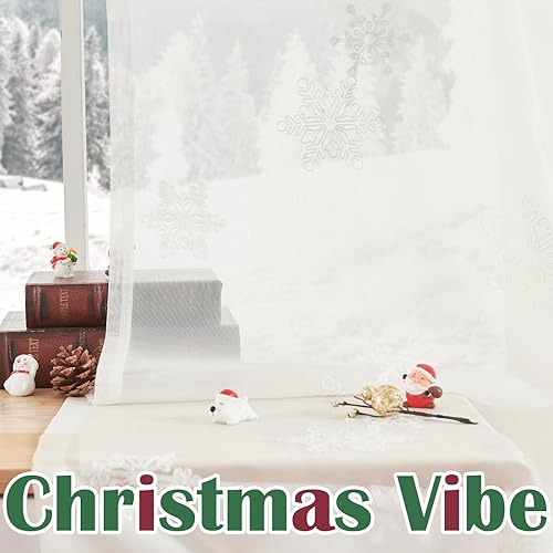 Miniatura 9 de jinchan Cortinas traslúcidas blancas de 24 pulgadas, cortinas de nieve para cocina, copos de nieve, bordados, cortinas de gasa para invierno,