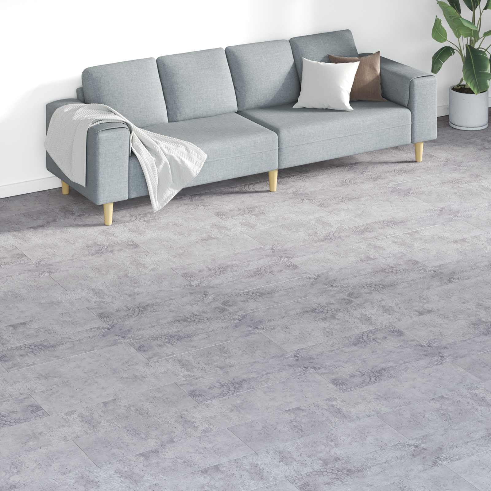 Pavimento grigio in PVC, 18 pezzi, 5,26 m², autoadesivi, rettangolari, robusti per interni, facili da posare, moderne, ideali per soggiorno, camera da letto, cucina, corridoio, bagno