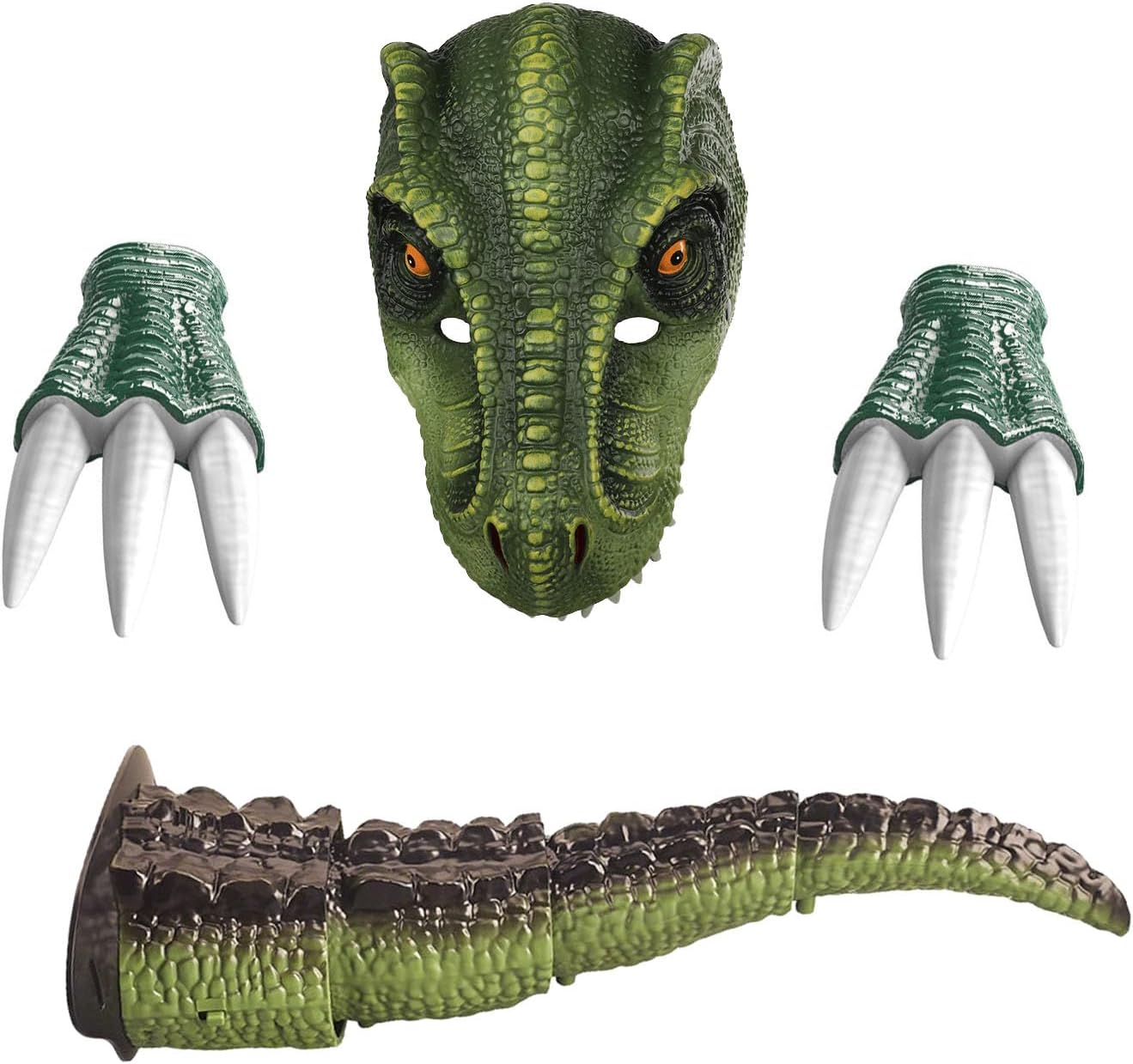 3Pcs Dinosaur Mask Claws Tail Set,Half Face Dino Mask and Electric Tail Set,Halloween Dinosaur Costume,Gift Idea Dino Interactive Helmet,Realistic Dino Tails with Roaring Sounds