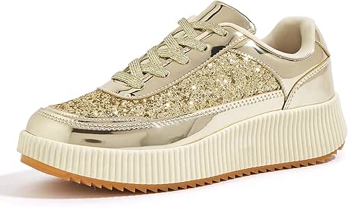 LUCKY STEP Women's Platform Sneakers Rhinestone Fashion Chunky Casual Sparkly