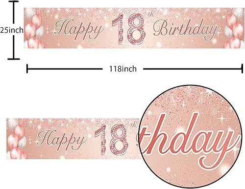Miniatura 2 de Cartel de feliz cumpleaños 18 de oro rosa, telón de fondo, globos, confeti, decoración temática de confeti, decoración para mujeres, fiesta de