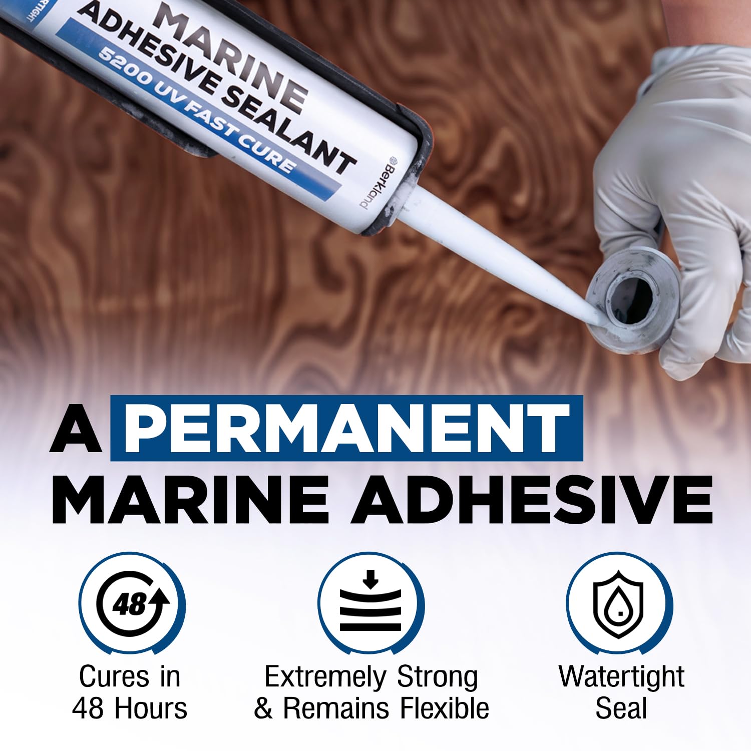 Marine Adhesive Sealant 5200 Fast Cure, 10 oz White — Permanent Watertight Bond Above & Below Waterline, UV Resistant Marine Caulk for Boats, Hulls, Decks & Fittings by Berkland, American Owned