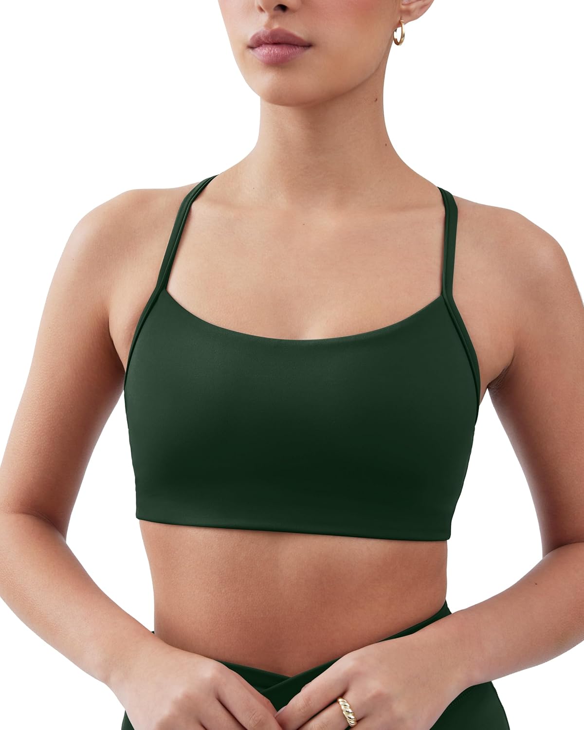 PAVOI ACTIVE Yoga Racerback Bras for Women – Buttery Soft Low Support Scoop Neck Y-Back Thin Strap Sports Bra – FlexFlow – Pine Green, X-Small, A-C Cups