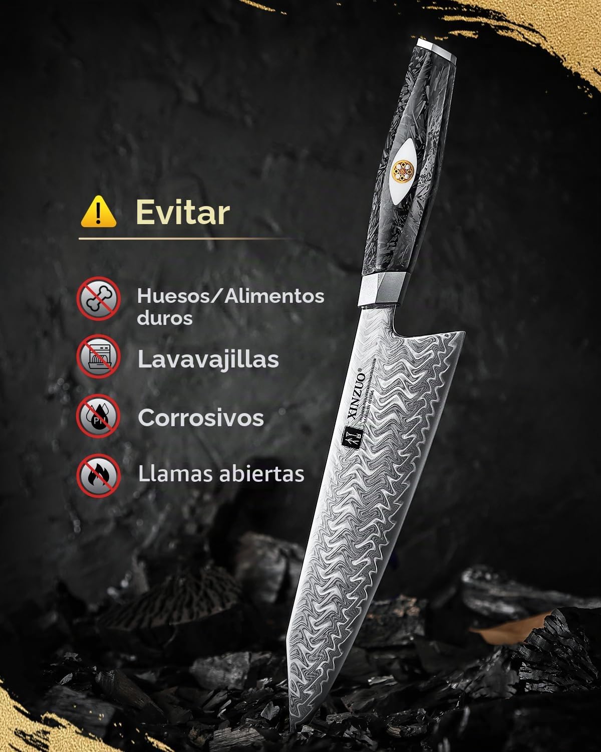 XINZUO 21,5cm Cuchillo de Cocinero de 145 Capas de Acero de Damasco Forjado a Mano Profesional Cuchillo Chef de Cocina -Acero en Polvo M390 de Austriaco -Mango de Resina de Fibra de Carbono Negra
