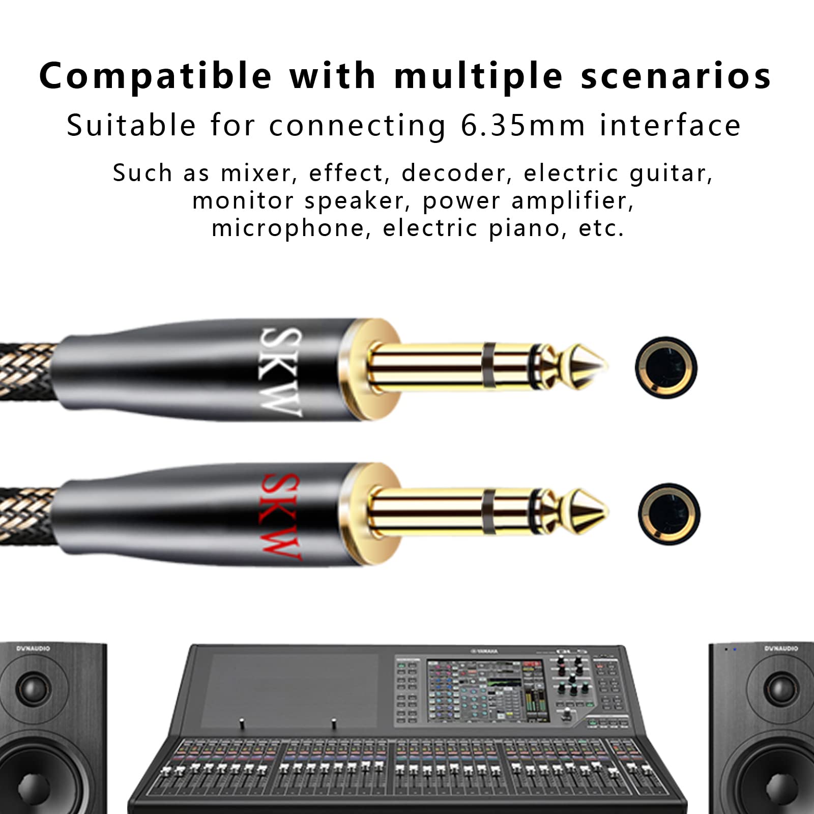 SKW 6.35mm Instrumentenkabel Stereo, hochreines Kupfer 6.35mm Klinke auf 6.35mm Klinke Gitarre Kabel für Gitarre, Soundkarte, Verstärker, Mischpult, Aktivlautsprecher - 10m