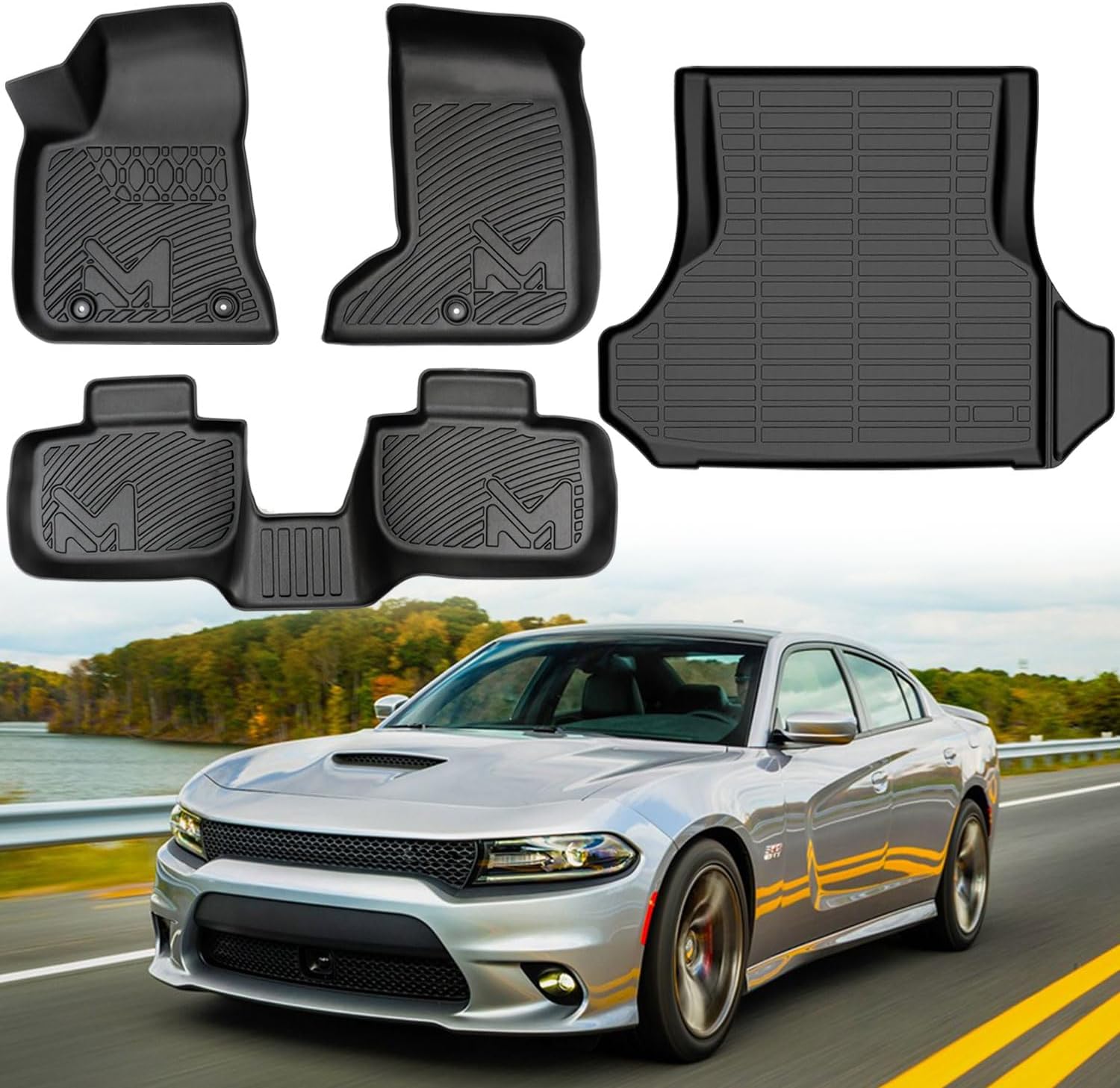 TPE Automotive Floor Mats & Cargo Liner Custom for 2011-2023 Dodge Charger AWD/Chrysler 300 AWD, All Weather Cover Protection Waterproof Black Floor Liner Front & Rear Row Full Set Car Mats, 4PCS For 11-23 Charger AWD/Chrysler 300 AWD