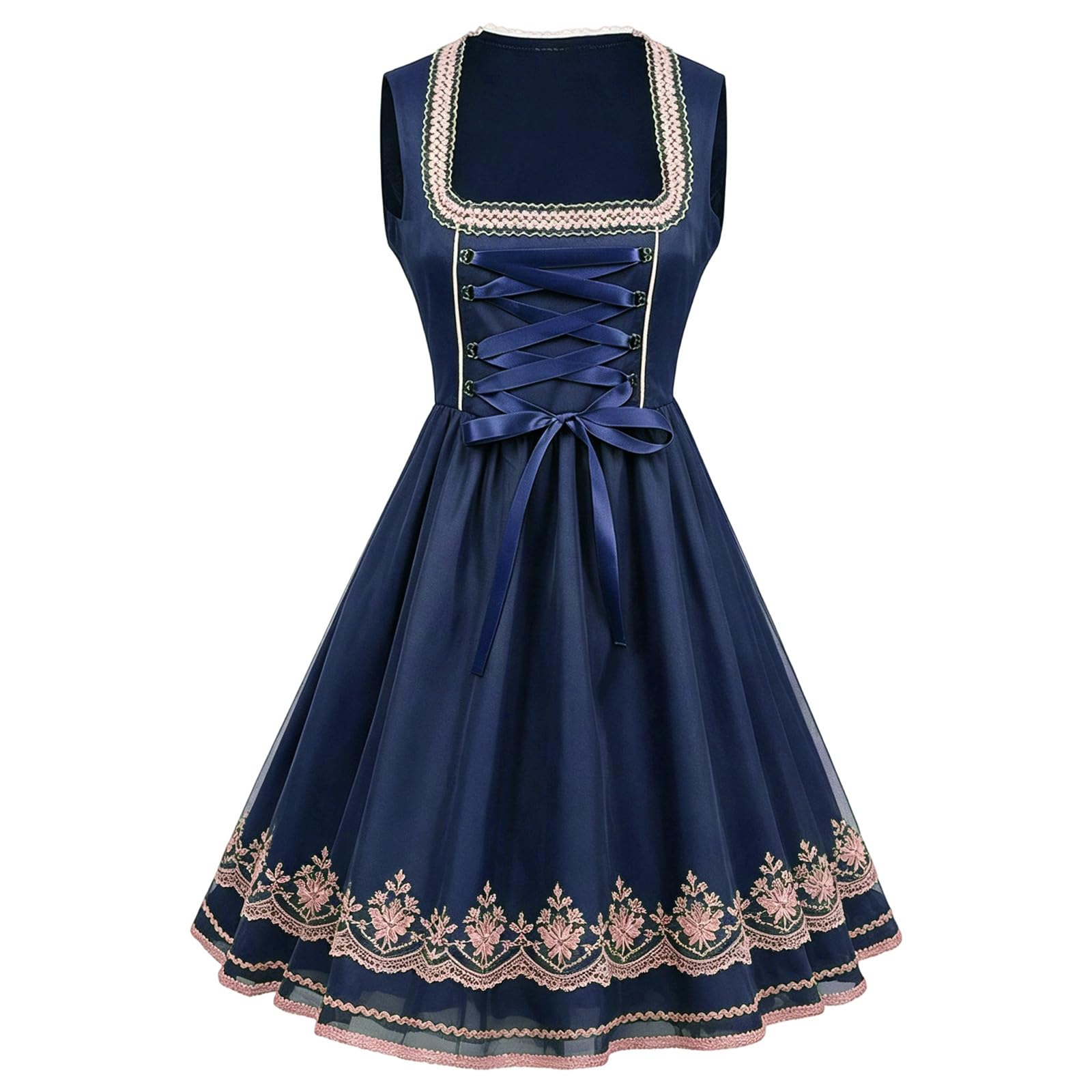 Dirndl Damen Lang Trachtenkleid mit Schürze Trachtenmode für Oktoberfest Dirndlkleid und Volksfeste