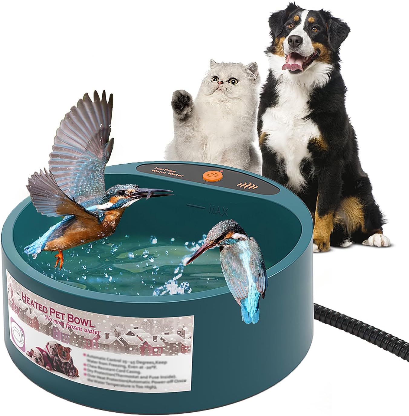 Pet Supplies API Heated Dog Bowl Plastic Heated Pet Bowl, 1 Quart