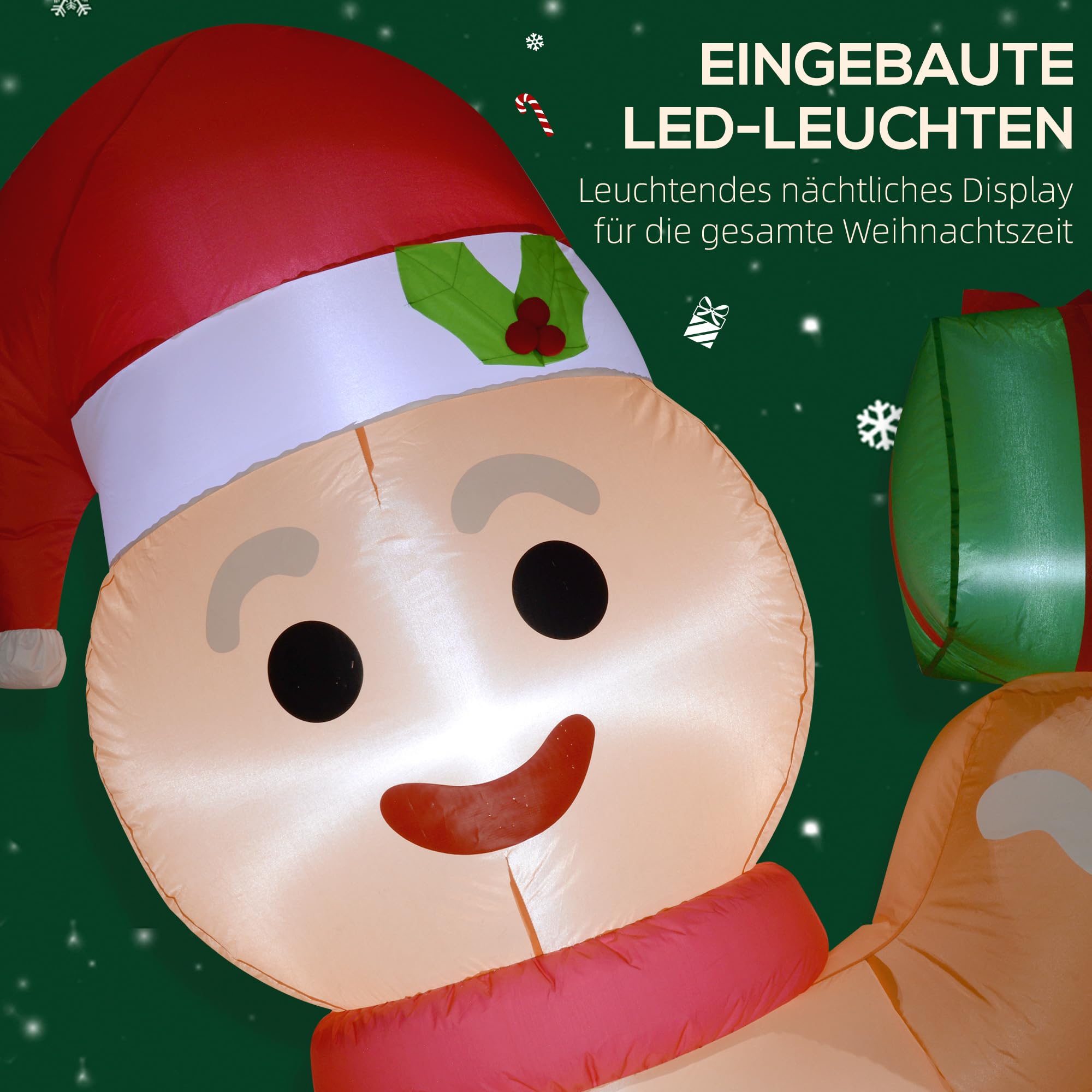 Outsunny 245 cm Aufblasbare Weihnachtsdeko Aussen Lebkuchenmann Deko