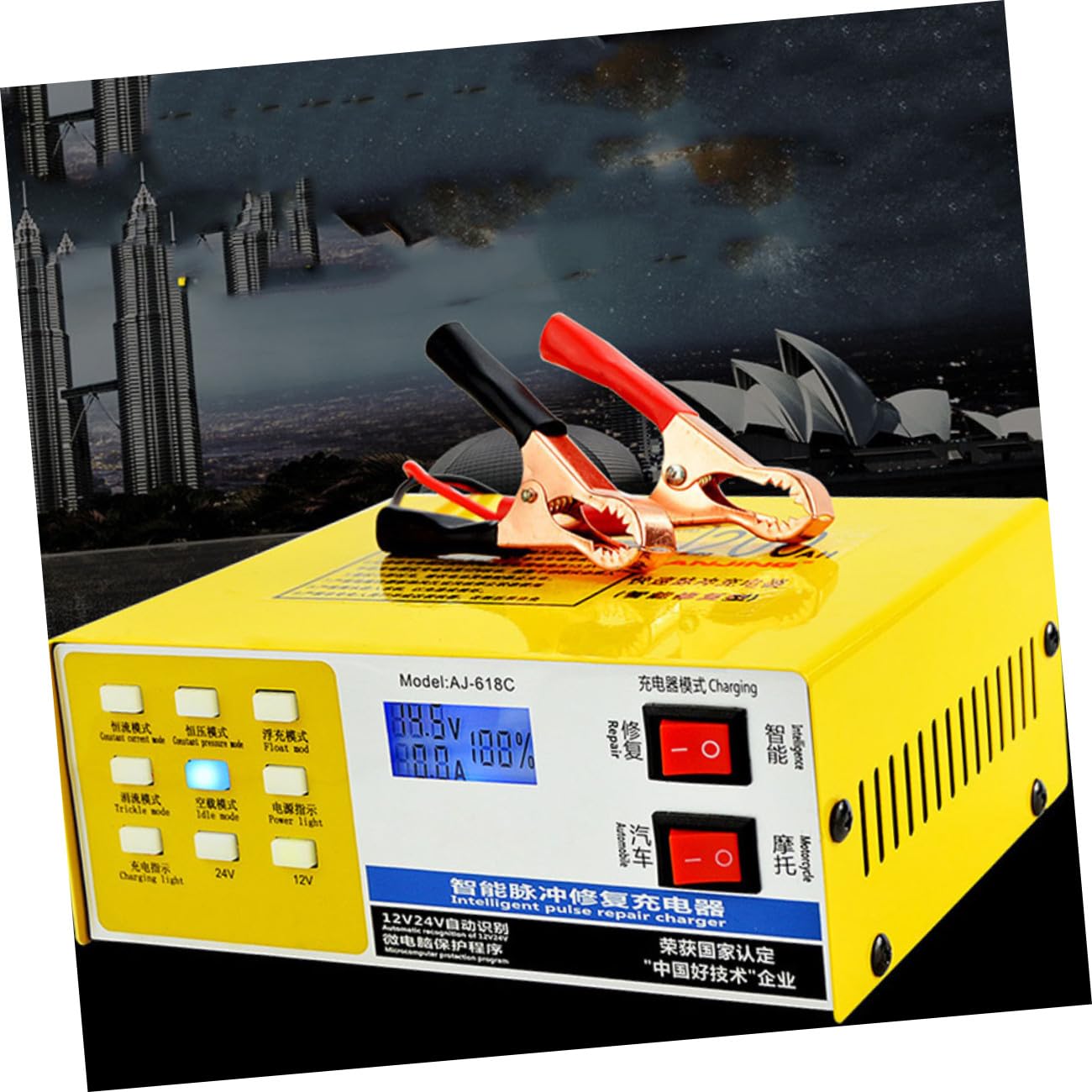 MAGICLULU Caricabatteria per Batteria Auto e Moto 12v-24v 220w Metallo Carica Automatica e Arresto Automatico per Batterie Gel Generale