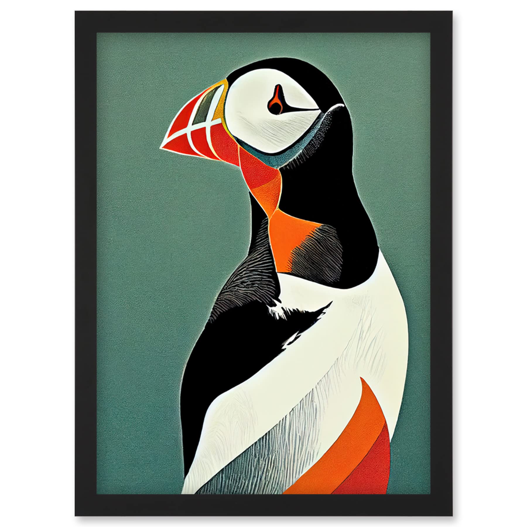 Wee Blue Coo Bright Bold Colourful Atlantic Puffin Bird Portrait Artwork Framed Wall Art Print A4