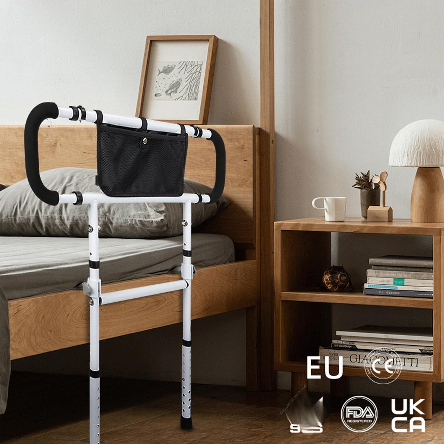 Aufstehhilfe Bett Rausfallschutz Bett Bettgitter für Senioren, Höhenverstellbar & Faltbar mit Haltegriff, Bis 180kg Belastbar, Bettschutzgitter für Erwachsene für alle Betten Weiß