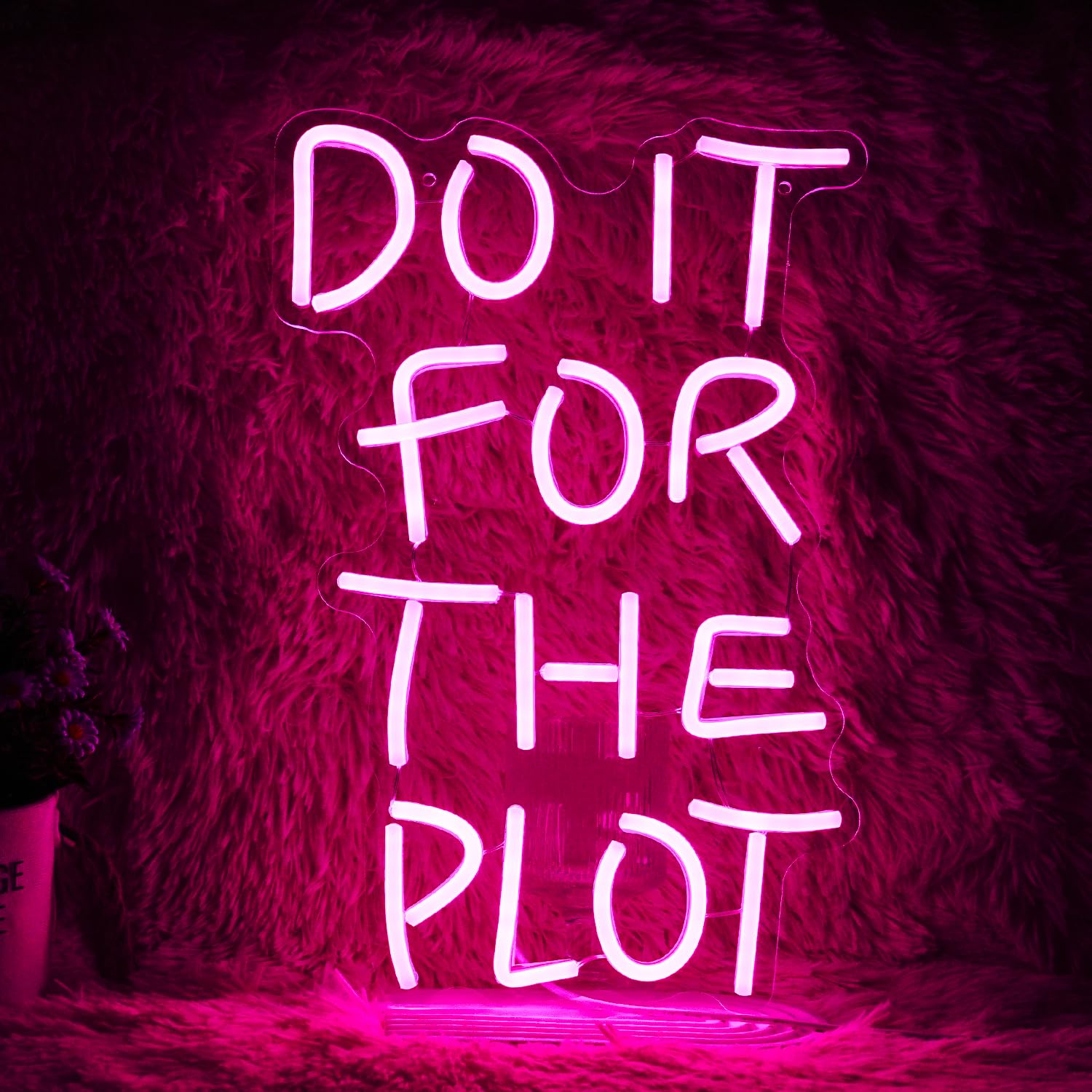 Do It For The Plot Neon Sign 16.5 "* 12.6" Dimmable Words Neon Light for Wall Decor by USB Powered LED Pink Letter Light Up Sign For Bedroom Office Party Wedding Bar Decoration Gifts for Friend