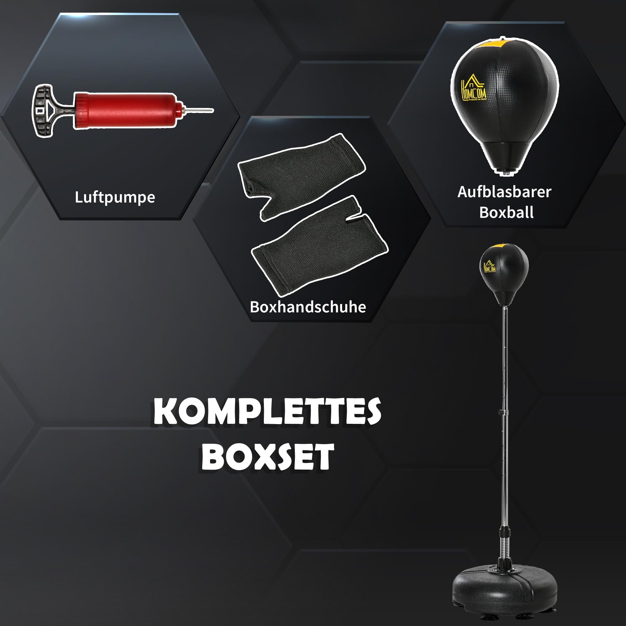 HOMCOM Punchingball Set Stehend 133-151 cm höhenverstellbar Schwarz