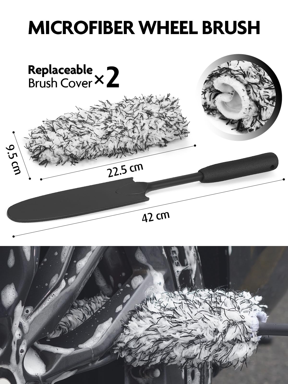 Fantasticlean 7 Pezzi Kit Spazzole Pulizia Auto | Spazzola Cerchi in Microfibra, Spazzole per Ruote e Pneumatici, Pennello Detailing a Doppia Estremità, Tamponi di Lucidatura