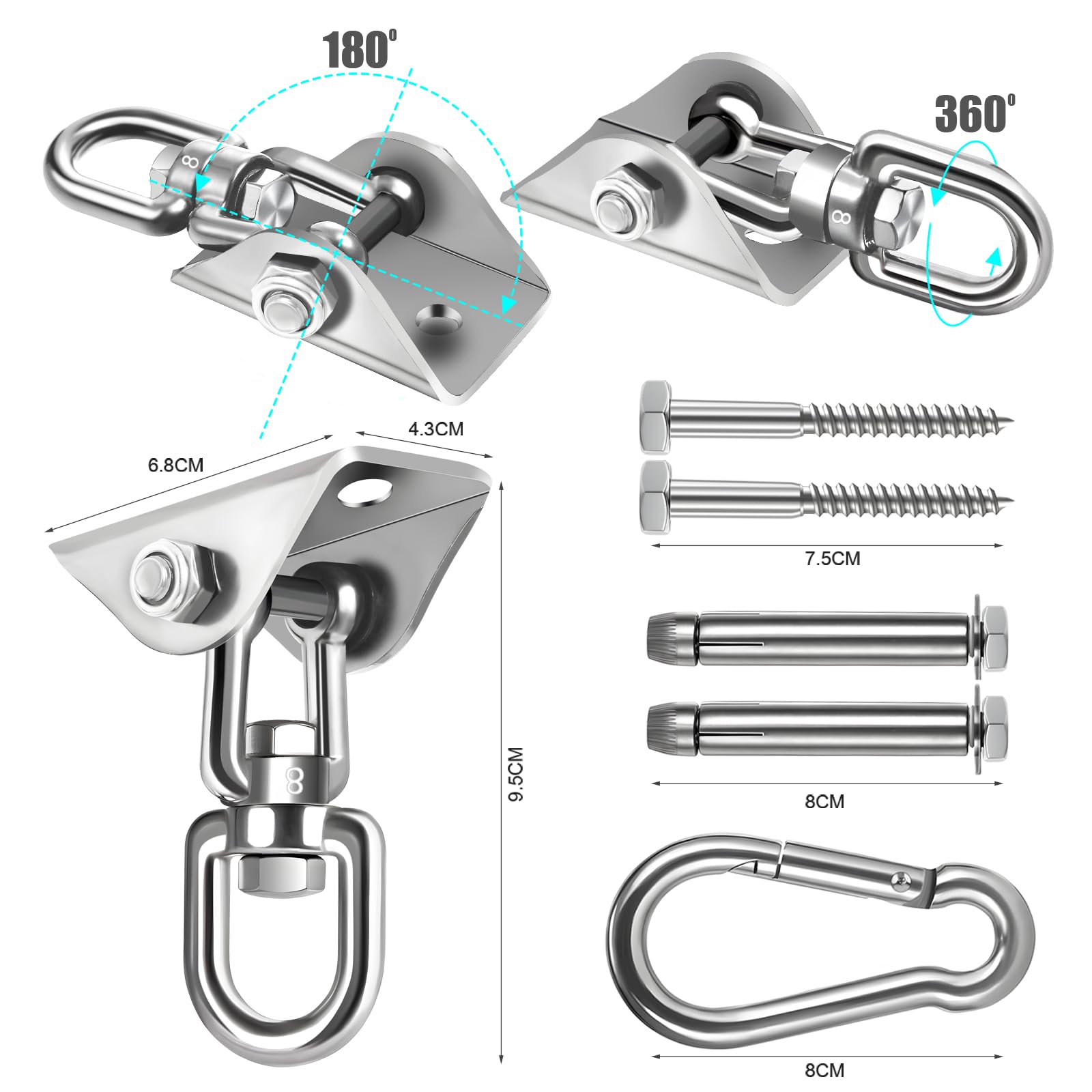 Kit para colgar hamacas, accesorios para sillas colgantes con rotación de 360° y capacidad de 1200 libras, ganchos de hamaca resistentes, kit de colgar silla hamaca y gancho de techo para soporte de 2