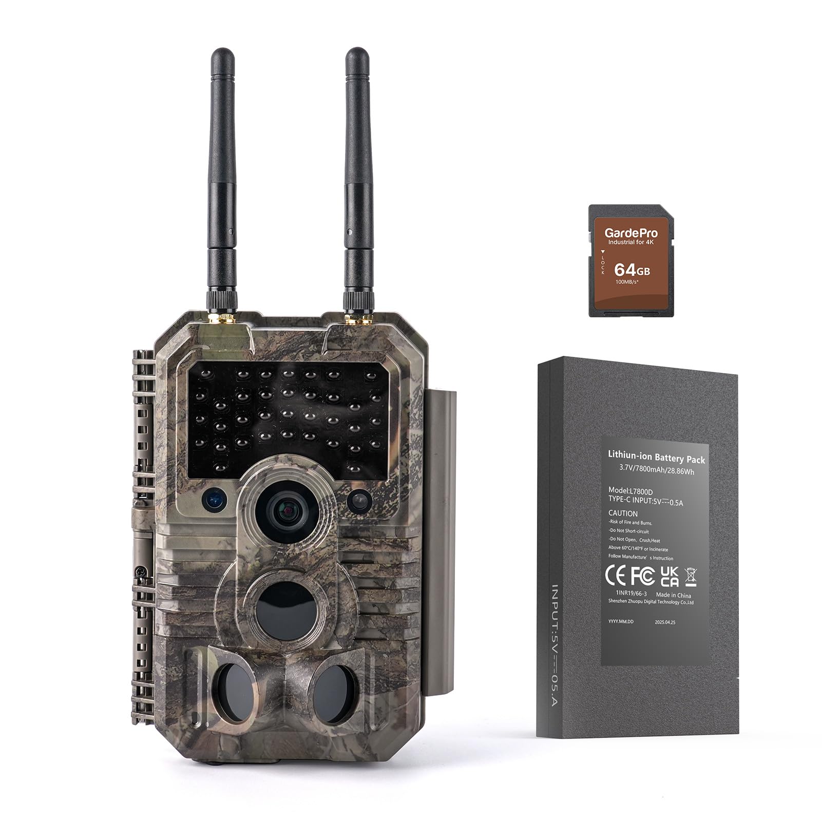 GardePro E9 2.0 Pro Wildkamera Doppelantenne WLAN mit 64GB SD Karte, 64MP H.264 4K Video Wiederaufladbare 7800mAh Akku, Mobilfunkübertragung, 30m Nachtsicht Bewegungsmelder 0,1s Trigge, IP66