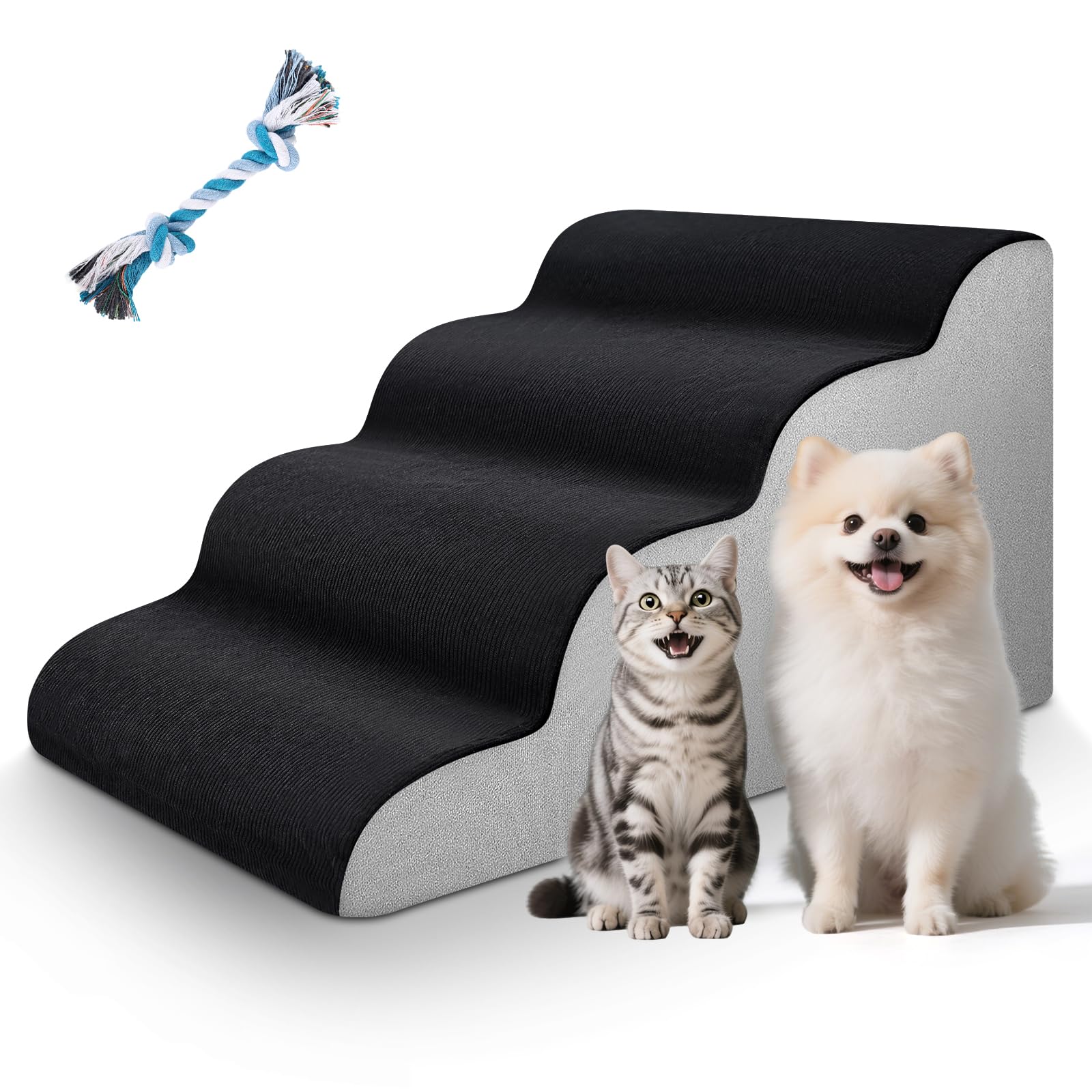 Escalera para Perros, Escalera para Perros Pequeños, Escaleras para Mascotas de Espuma de 4 Escalones, Rampa para Perros Pequeños y Gatos con Funda Lavable