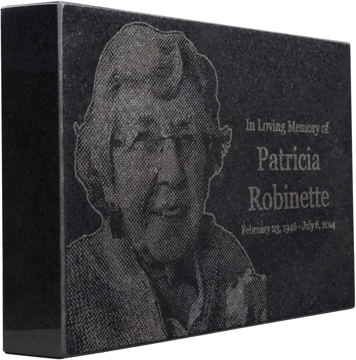 Black Granite Memorial Headstone for Lost Loved Ones, Dogs, Cats, and Family Pets. " Great for Your Garden, Tree Dedication, or in a Cemetery. Includes your personal photo and text. (12 x 8 x 2")