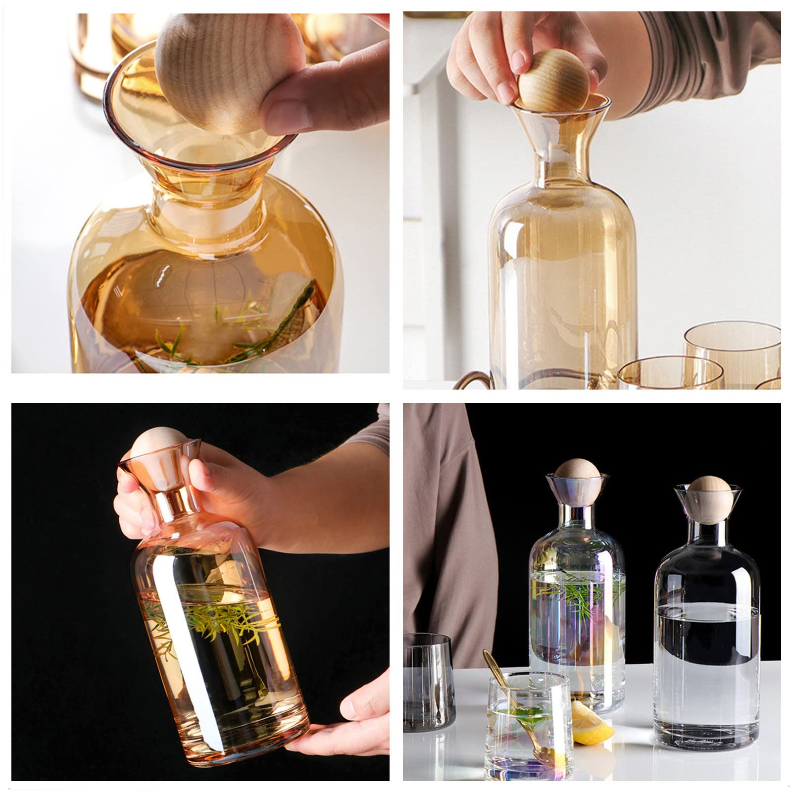 Wine Cork Ball, 2.4inch Wooden Cork Ball Stopper For Wine, 2 Pcs Glass Decanter Stopper, Decanter Stopper Replacement, Carafe Decanters Bottle