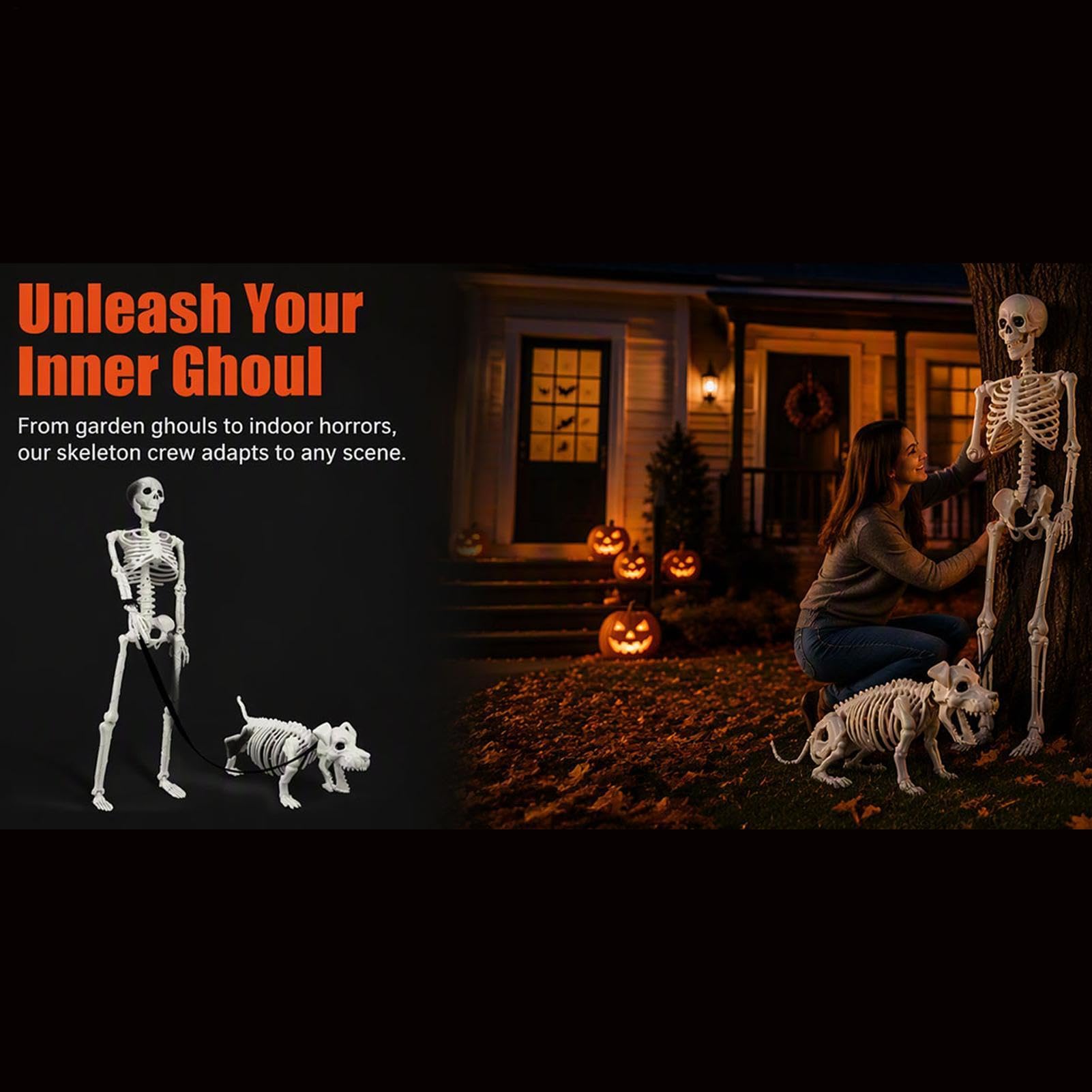 Scheletro Decorazioni Posable Creepy Human Walking Dog Puntelli