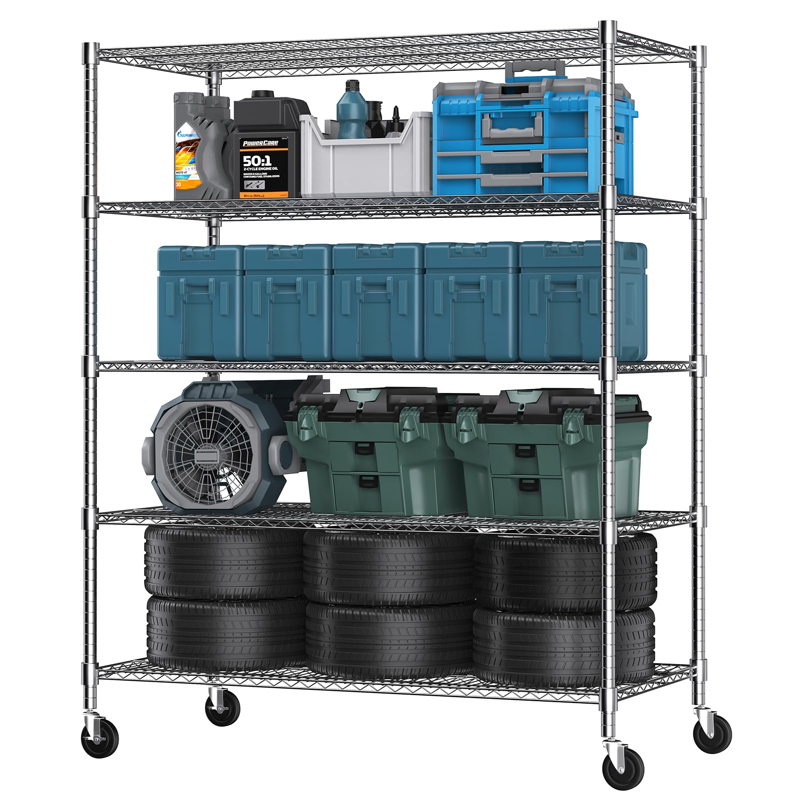 Himimi 5 Tier Wire Shelving with Wheels Heavy Duty Height Adjustable Metal Shelves for Storage, Commercial Grade Steel Utility Wire Rack for Kitchen Garage Pantry Organization-24×48×82, Silver