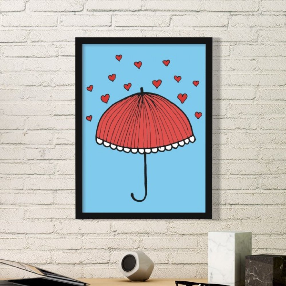 Cadre photo en bois noir déco salon style peinture parapluie rouge romantique